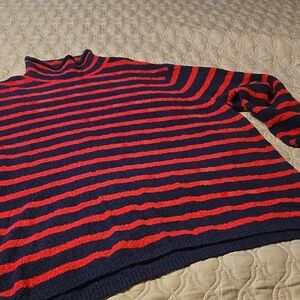 J. Crew Navy and Red Knit Sweater Mock Turtleneck